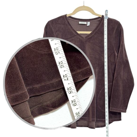 Chocolate Brown Velour Pullover Top XL V Neck Relaxed Fit - Picture 5 of 12